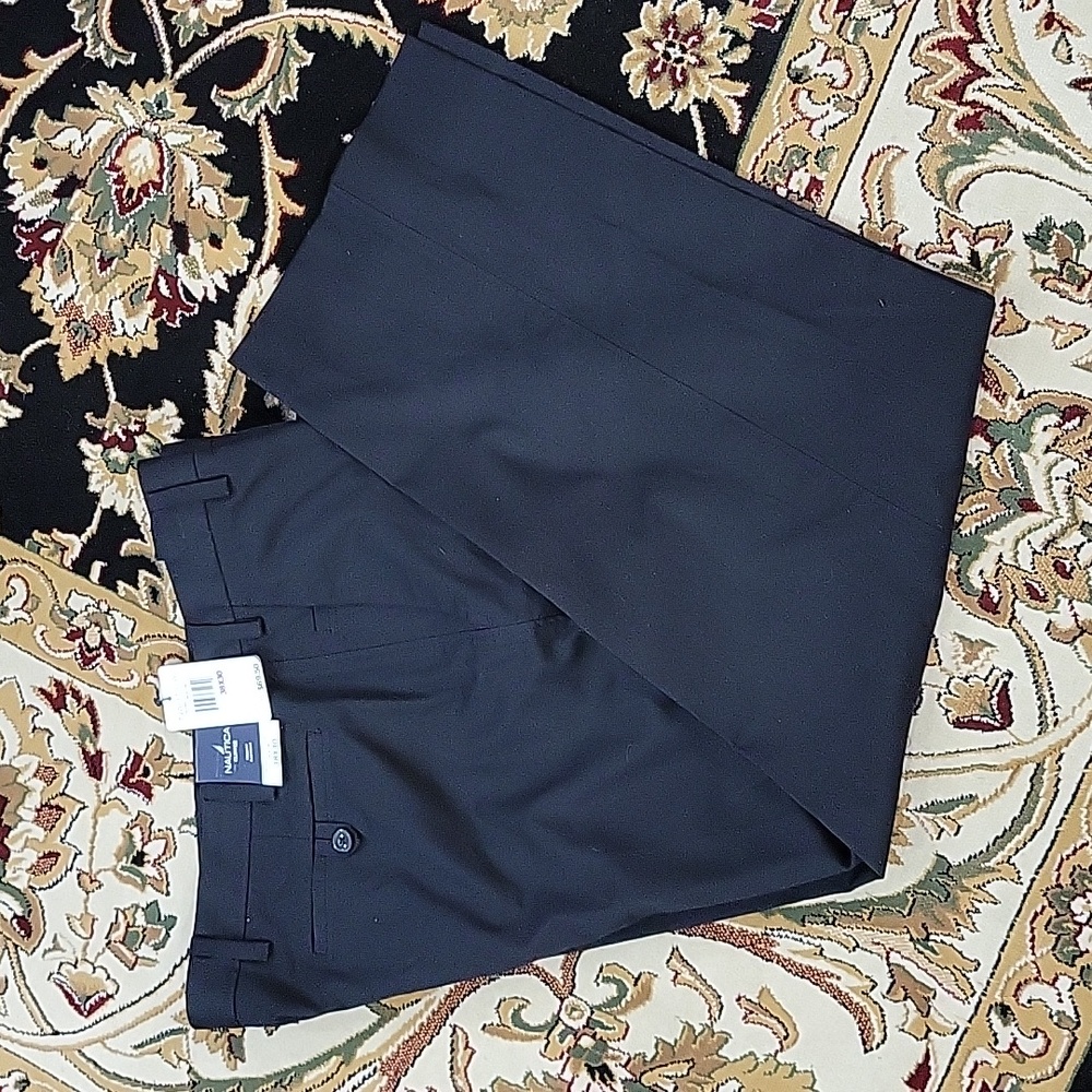 Nautica Clipper relax fit flat front black dress pants 38x27 NEW w/tag